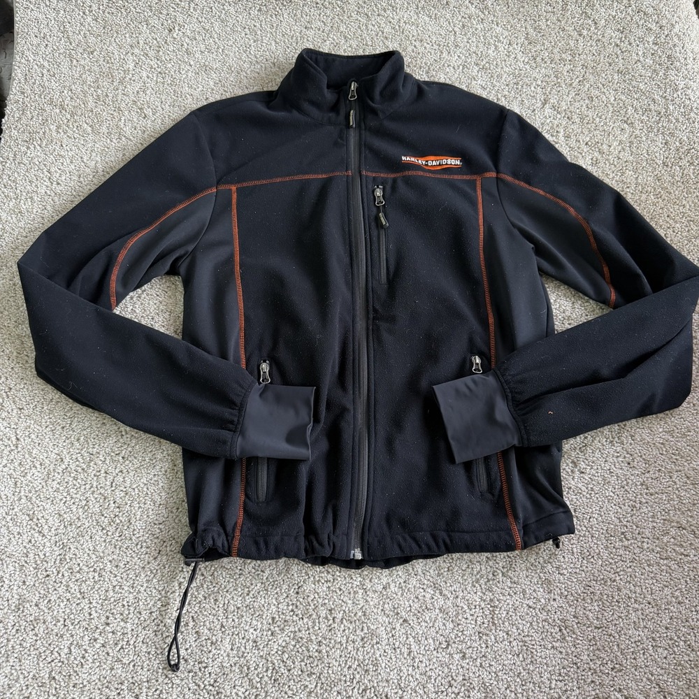 Harley-Davidson Fleece Jacket Mens Medium Black Full Zip Riding Gear Motorcycle